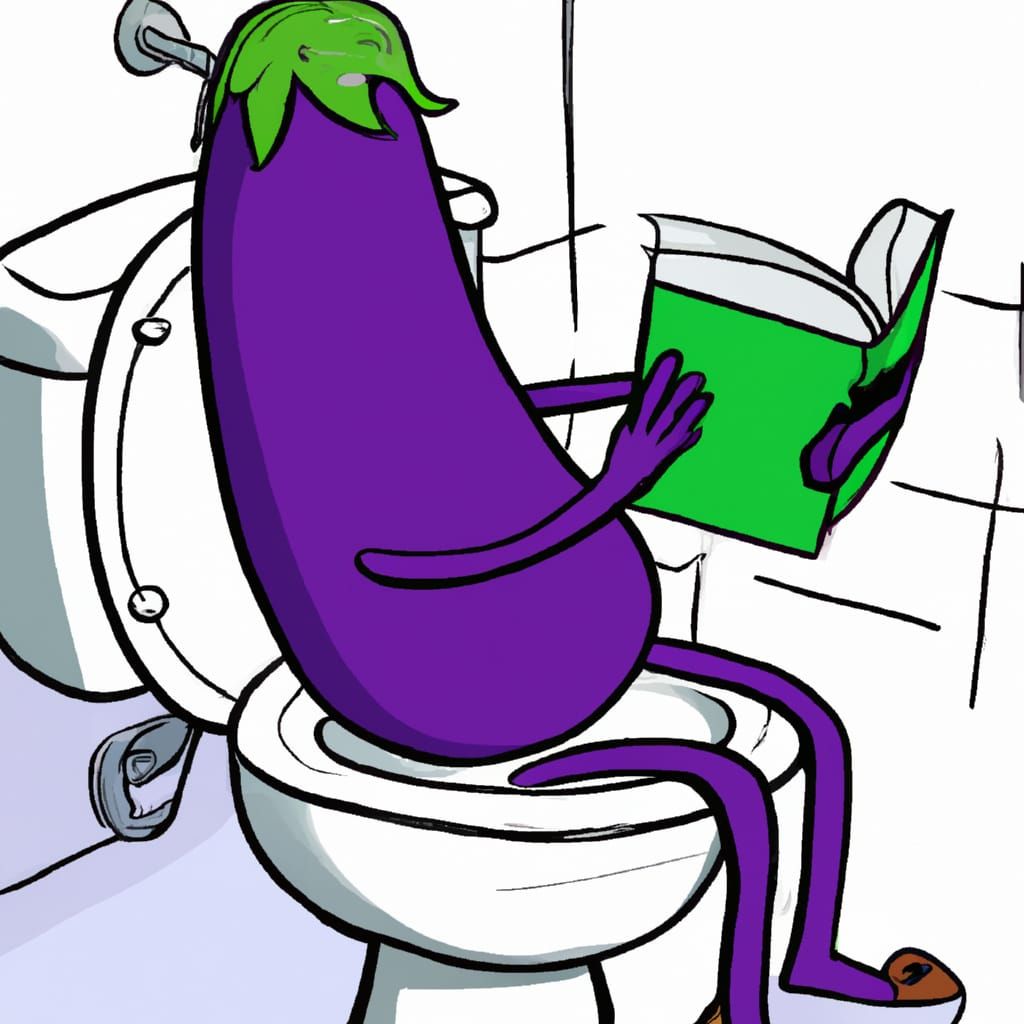 Eggplant Cartoon on Toilet: Comic Book Art