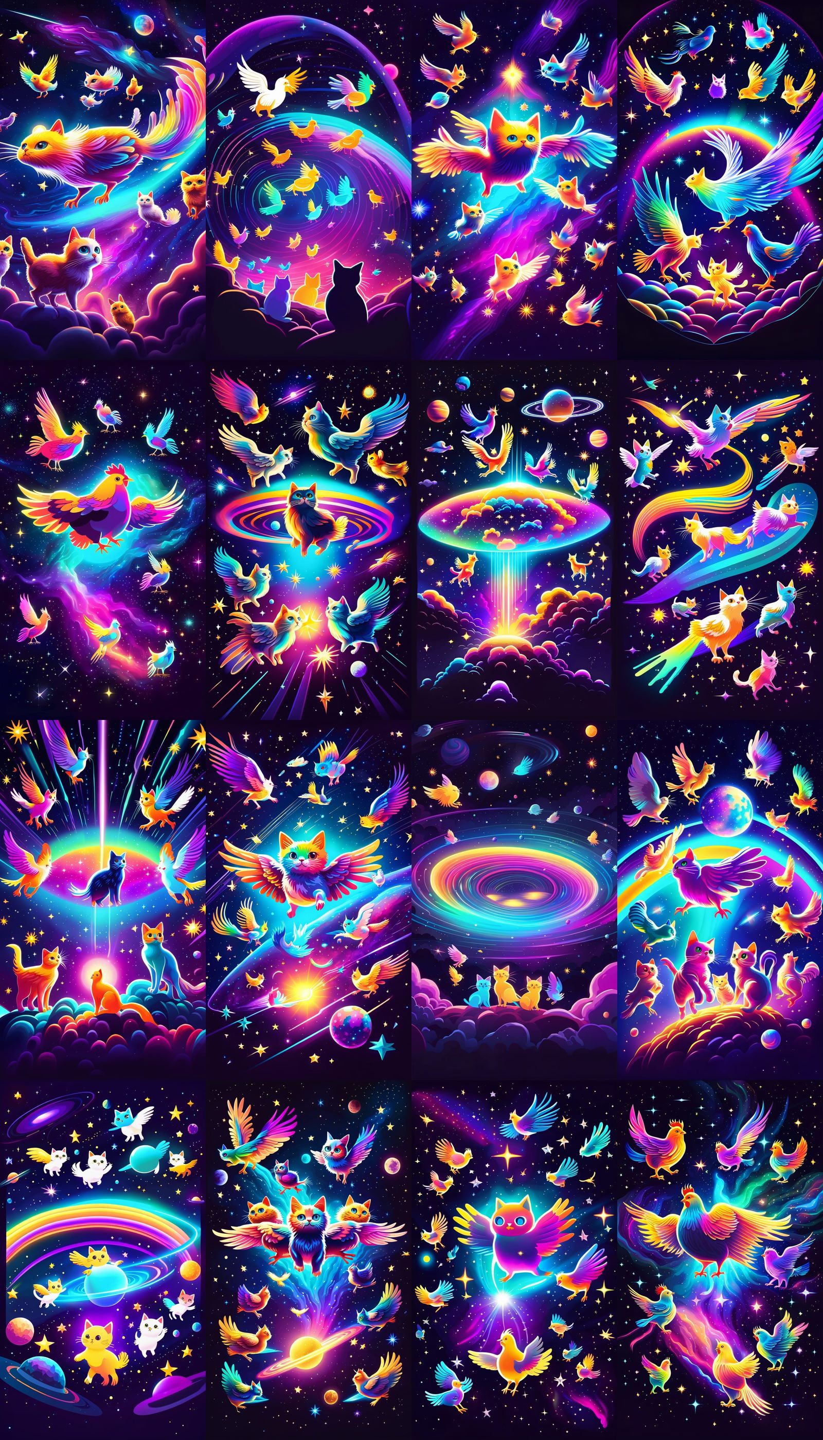 Cats and Chickens Fly in Psychedelic Glitchcore Space