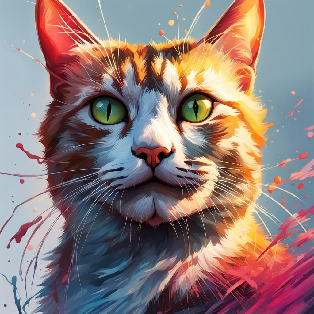Hyperrealistic Cat Portrait in Splash Art Style