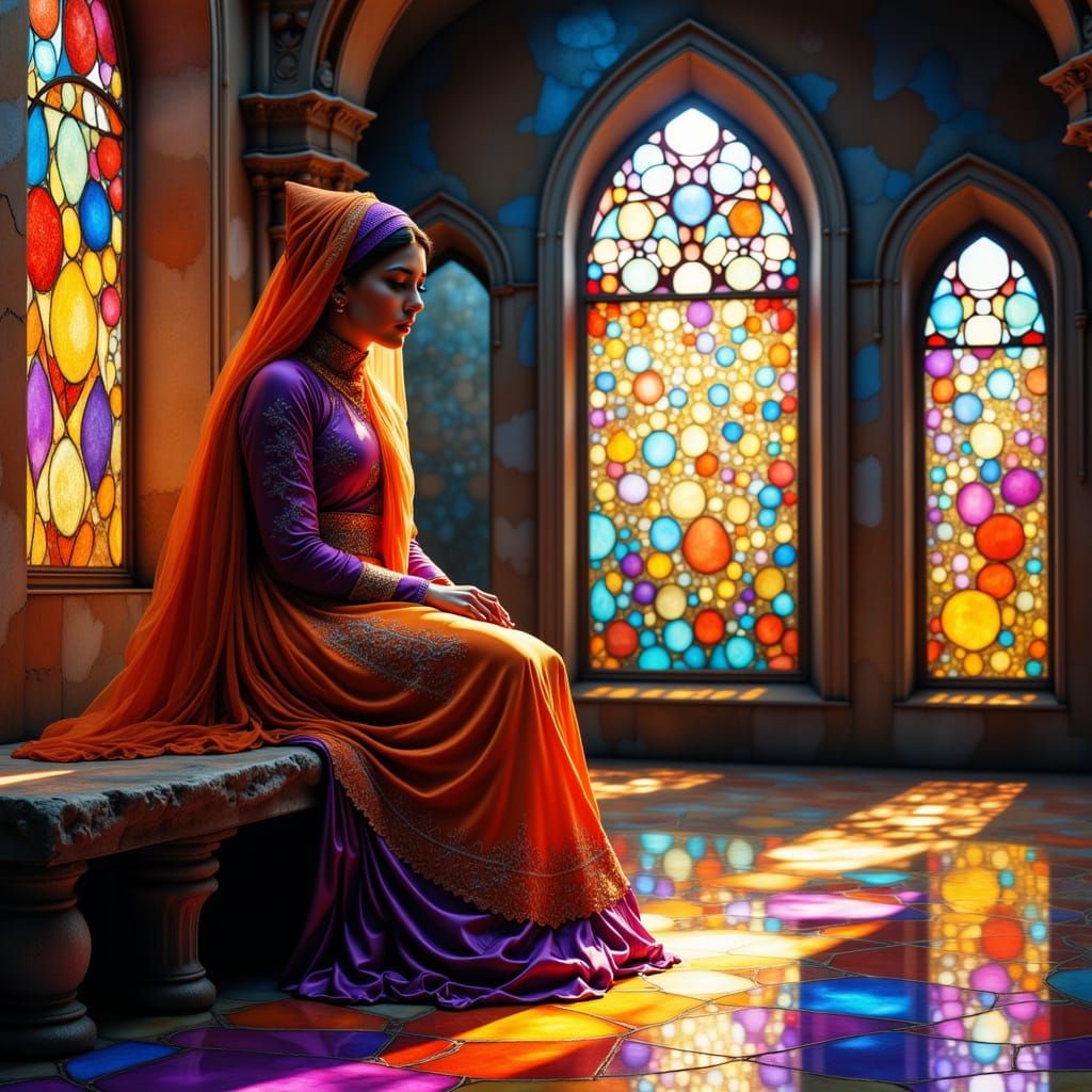 Druse Woman Portrait in Mystical Cathedral, Fantasy Art