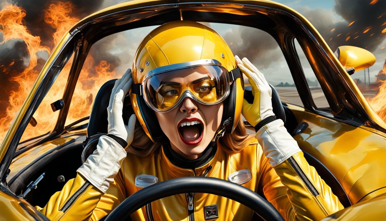 Fiery Crash: A Hyperrealistic Portrait of Fear
