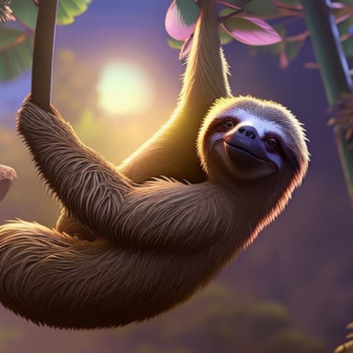 Cute Sloths in a Detailed Forest, Art Nouveau Style