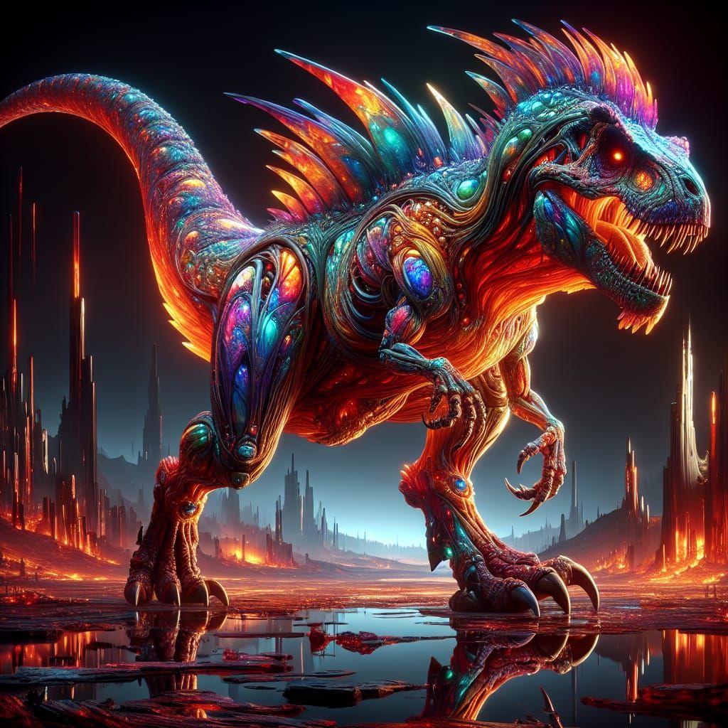 Tyrannosaurus Rex Xenomorph Fusion in Matte Painting Style