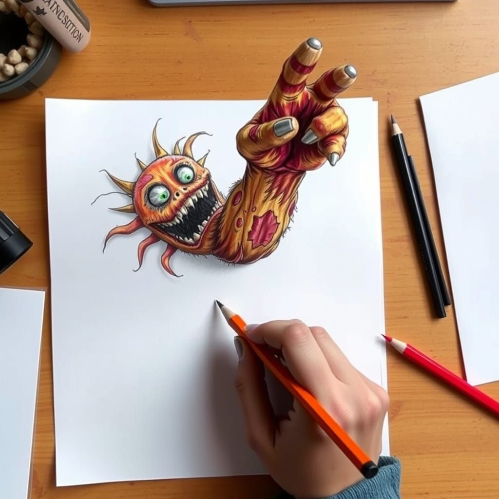 Monster Reaching out of Paper with 3D Effect