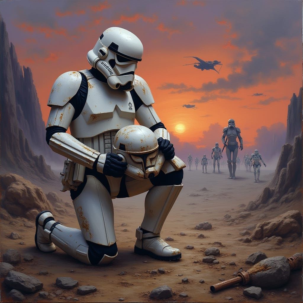 War-Torn Planet Stormtrooper: A Haunting Scene of Resolve