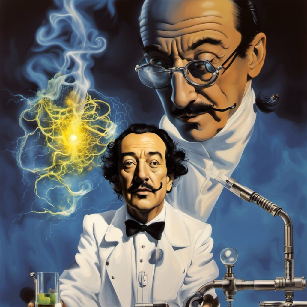 Scientist Salvador Dali working on AI Image projection by thought