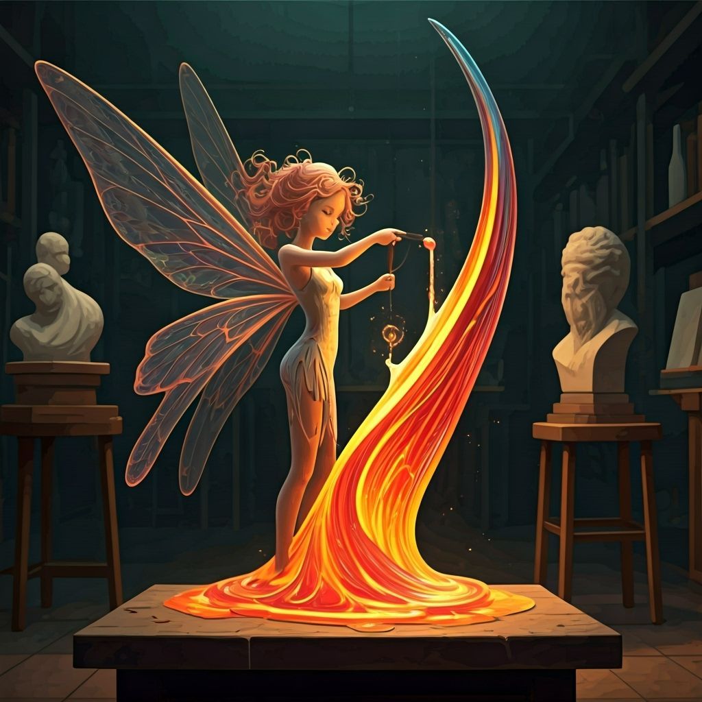 A fairy creating abstract sculpture by using magic to weave ...