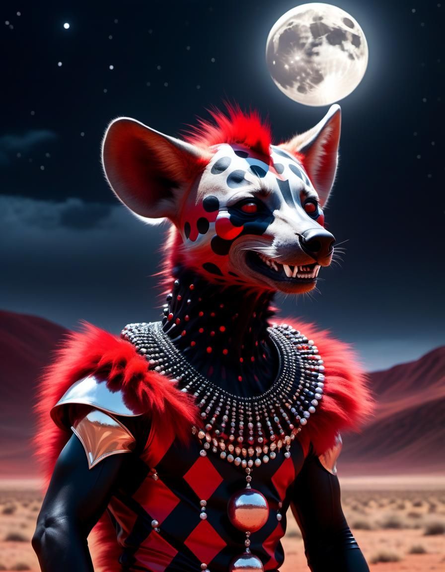 Hyena Harlequin Dancing in Surreal Landscape