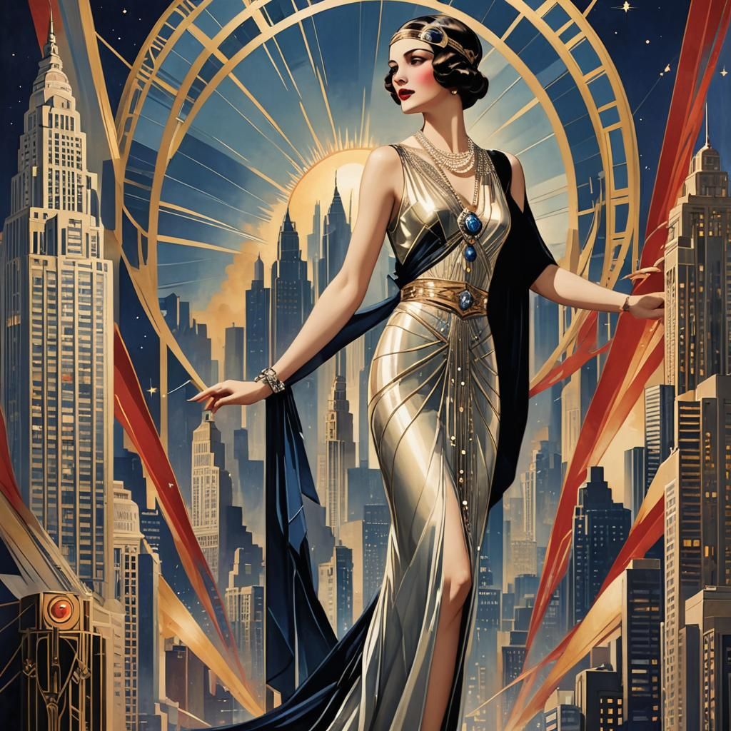 Art Deco Woman in the City Poster