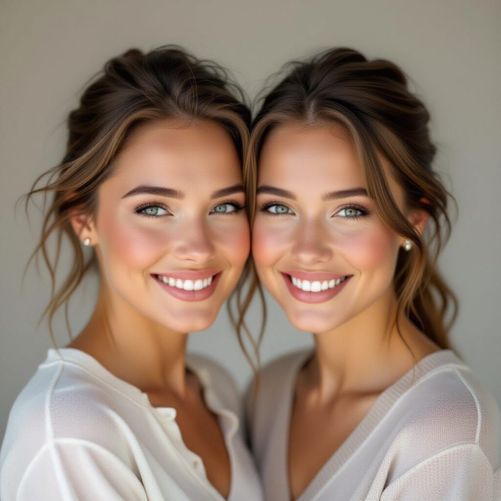 Intimate Portrait of Twin Sisters in Real Photo