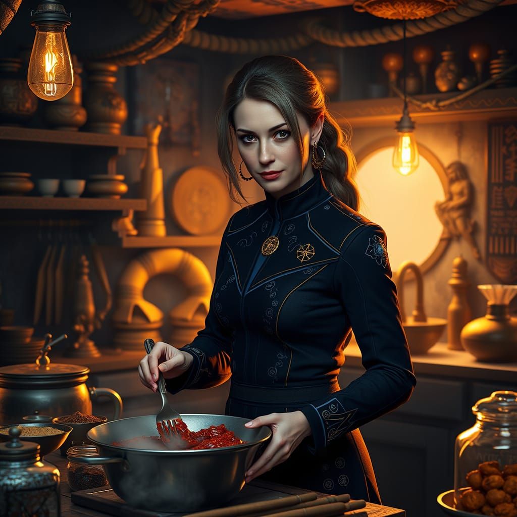 Astral Boatwoman Chef in Starfleet-Inspired Attire