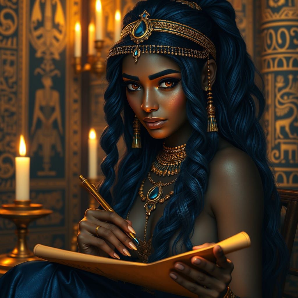 Regal Nubian Princess in Midnight Blue Beauty