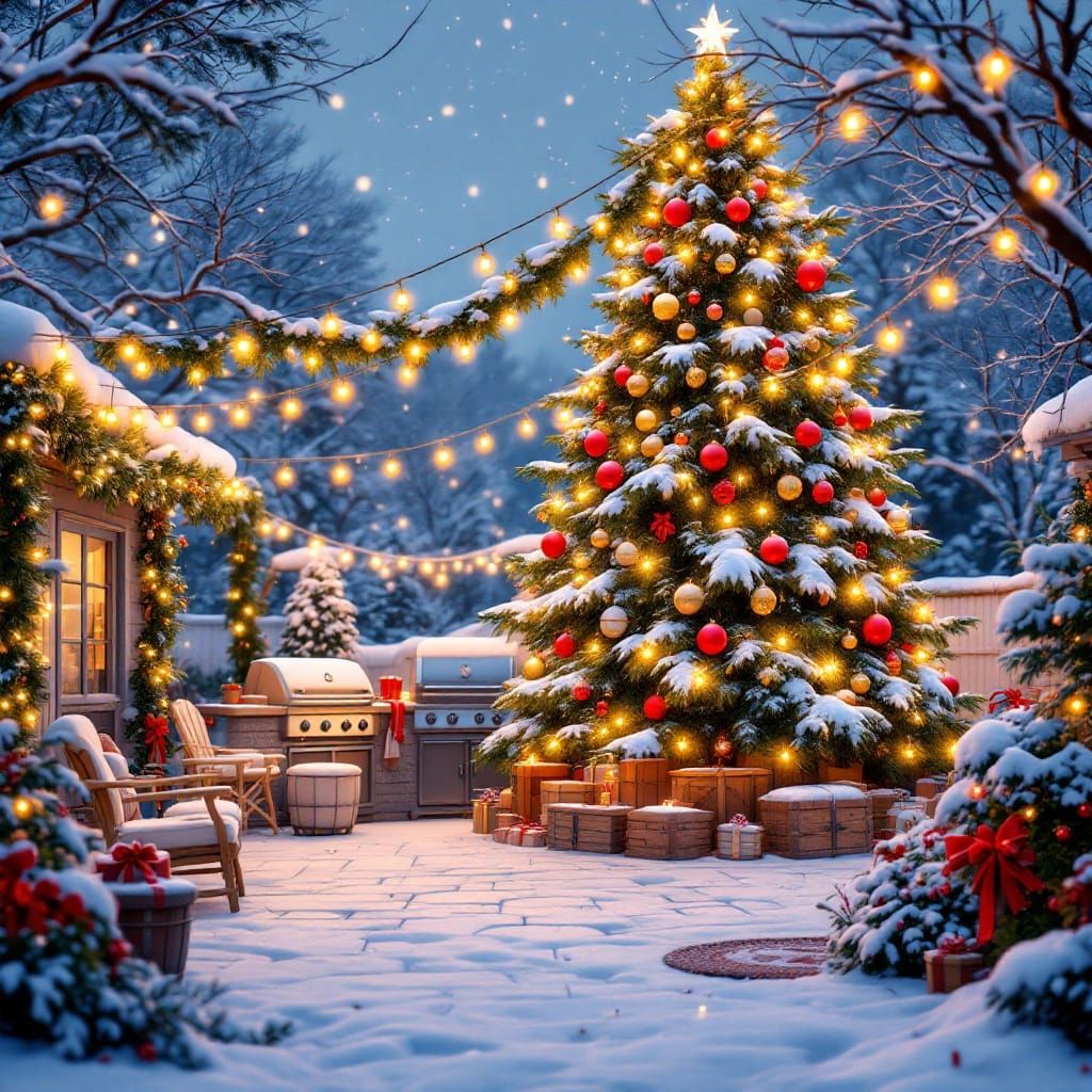 Winter Wonderland BBQ Scene in Vibrant Fantasy Style