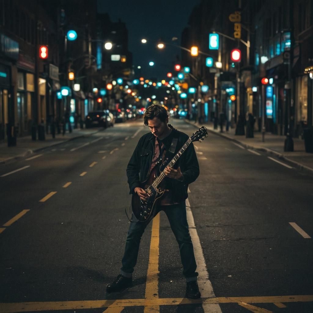 Guitarist Silhouette in Moody Street Photography
