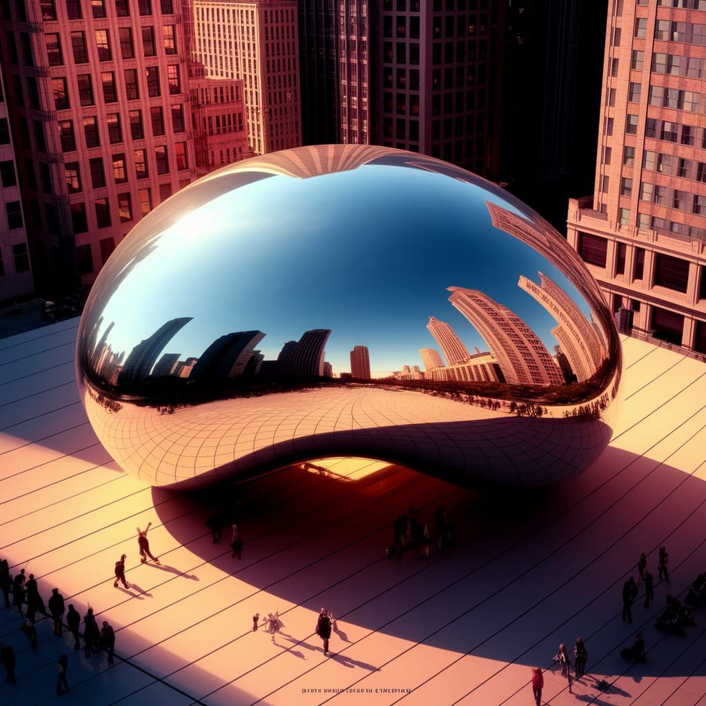 Chicago's Cloud Gate Sculpture in Hyperrealistic Detail
