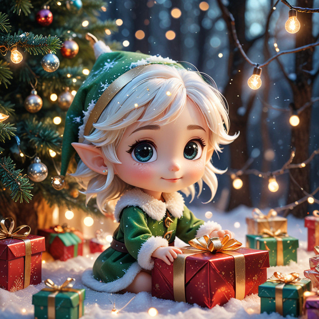 Whimsical Chibi Christmas Elf in Joyful Chaos