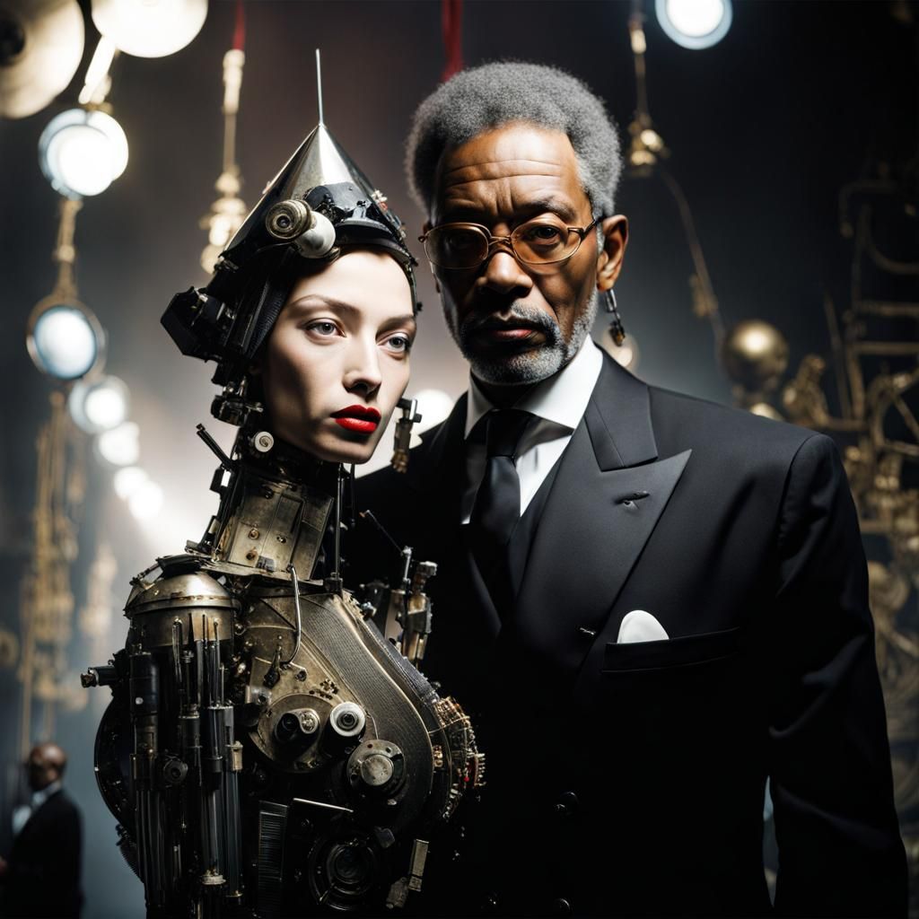 Futuristic Robot Portrait in Mixed Media Collage Style