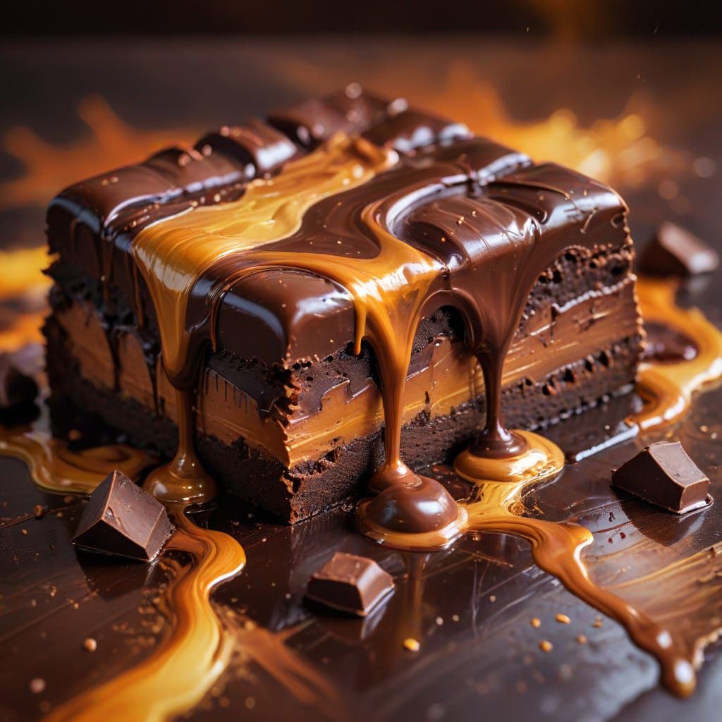 Delicious Chocolate Piece in Vibrant Oil Painting Style