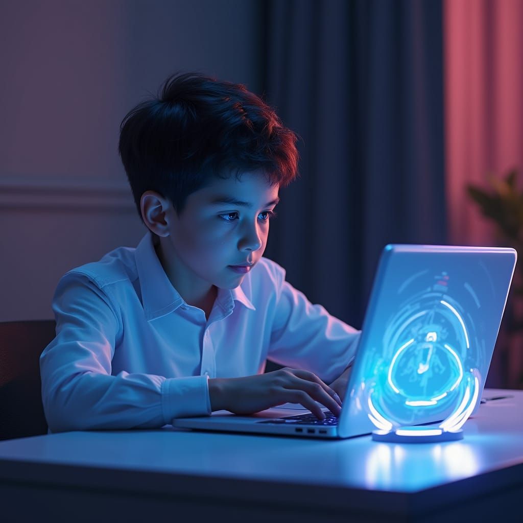 Young Boy Surfs AcademeForge in Futuristic Study