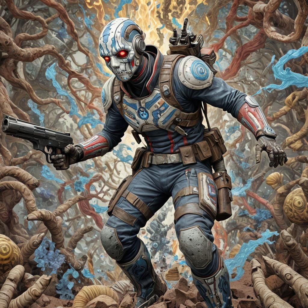 Fractal Soldier in Oil and Gouache Style