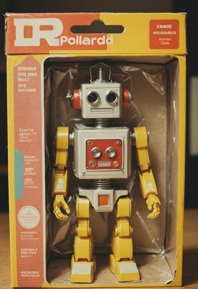 Toy Robot in Packaging: Polaroid Style Photo