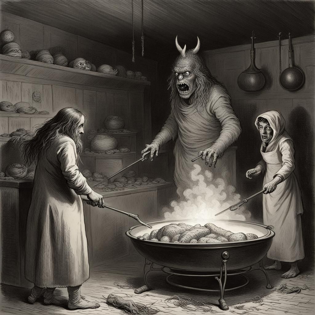 Horrific Monster Oven in Engraving Style