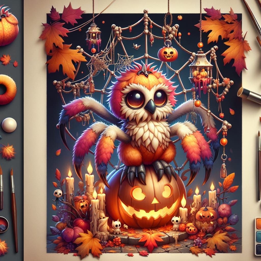 Cute Spider-Duck in Hauntingly Beautiful Autumn Scene