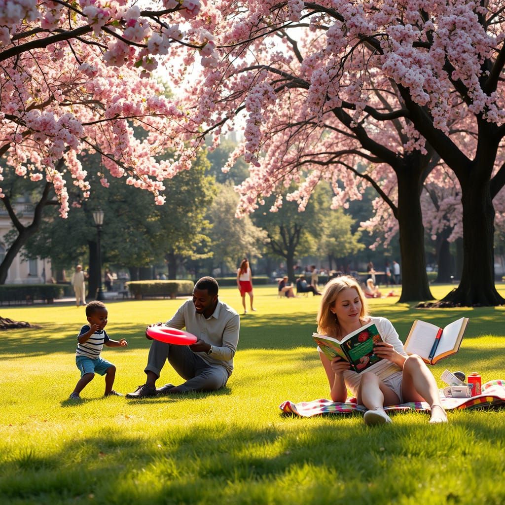 A Peaceful Parisian Park Scene in Warm Golden Light