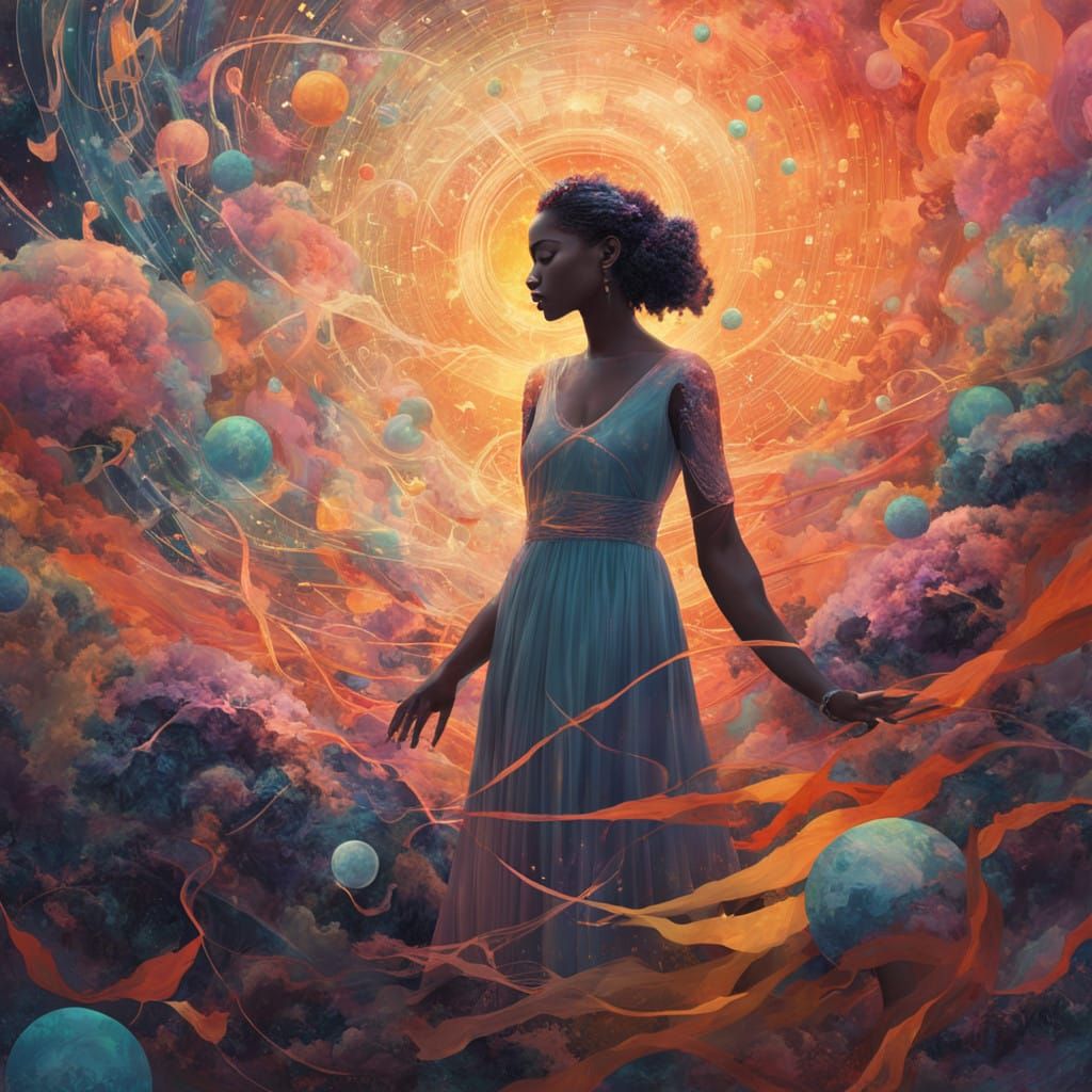 Singer Amidst Glowing Musical Notes in a Surreal Sunset Scen...