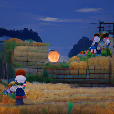 Golden Harvest Moon Illuminates Autumn Field