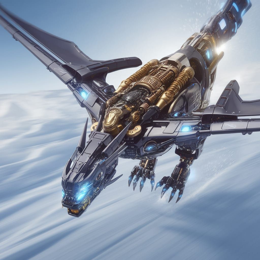 Cyberpunk Dragon Soars Over Snowy Winter Landscape