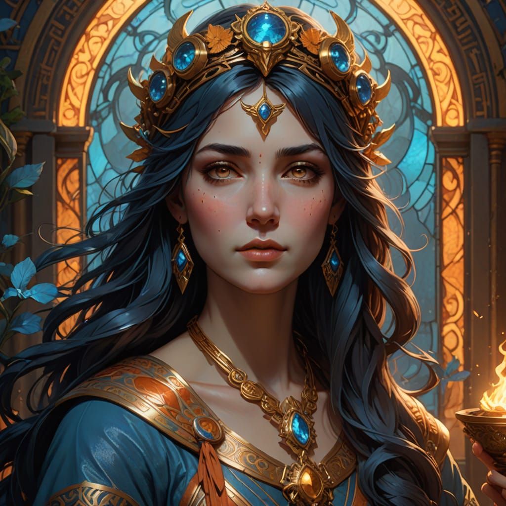 Serene Goddess Hestia in Art Nouveau Fantasy Style