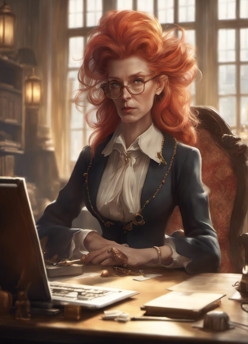 Redhead Elf Secretary in Fantasycore Style