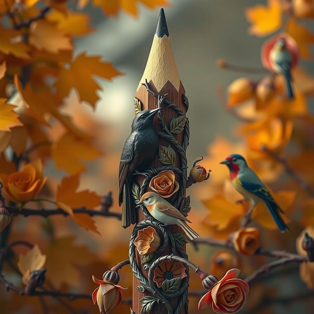 Ornate Hand-Carved Pencil Macro Still-Life