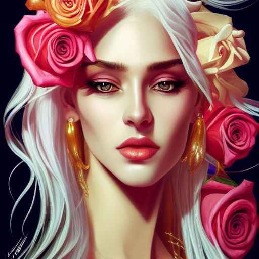 Goddess Portrait with Roses in Digital Art Style