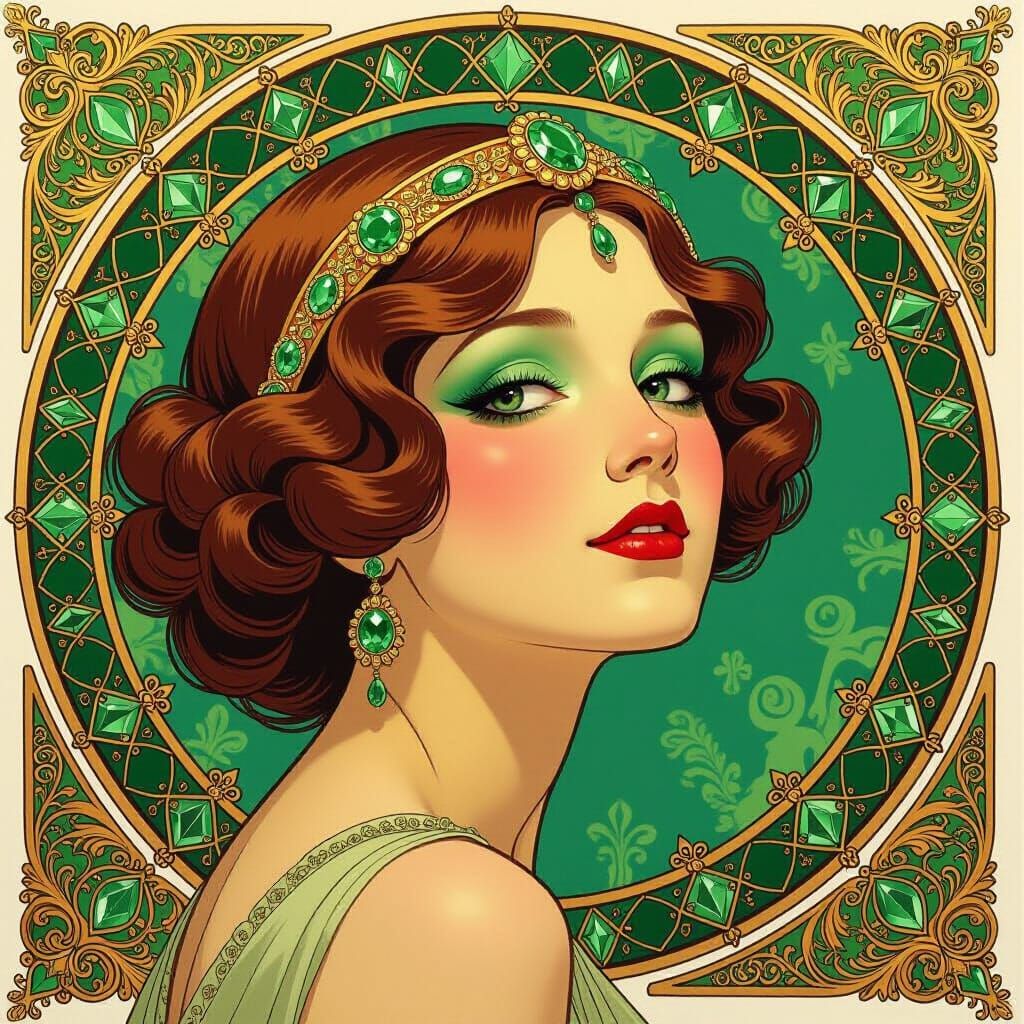 Opulent Diamond Encrusted Painting in Art Nouveau Style