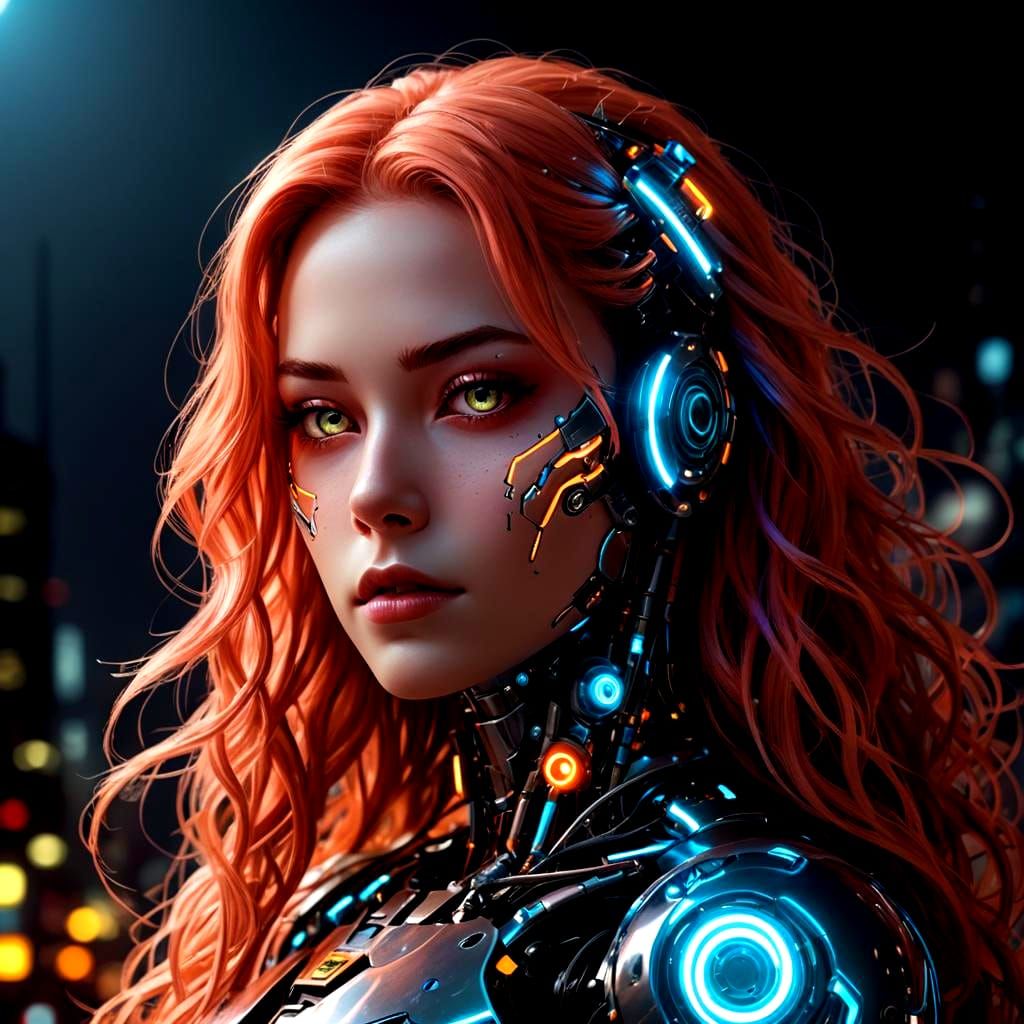 Neon Cyborg: Half Robot in Futuristic Light
