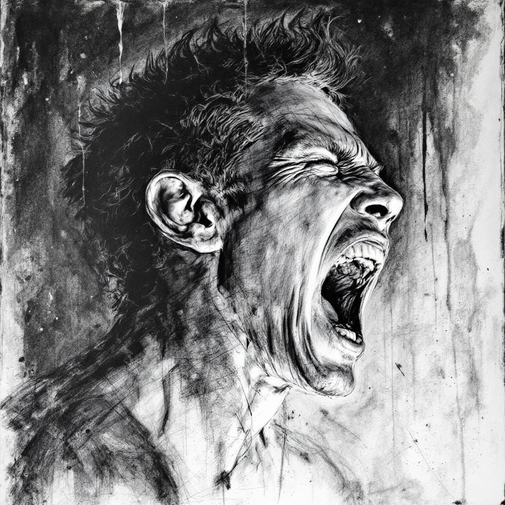 Surreal Charcoal Portrait of a Man in Agony