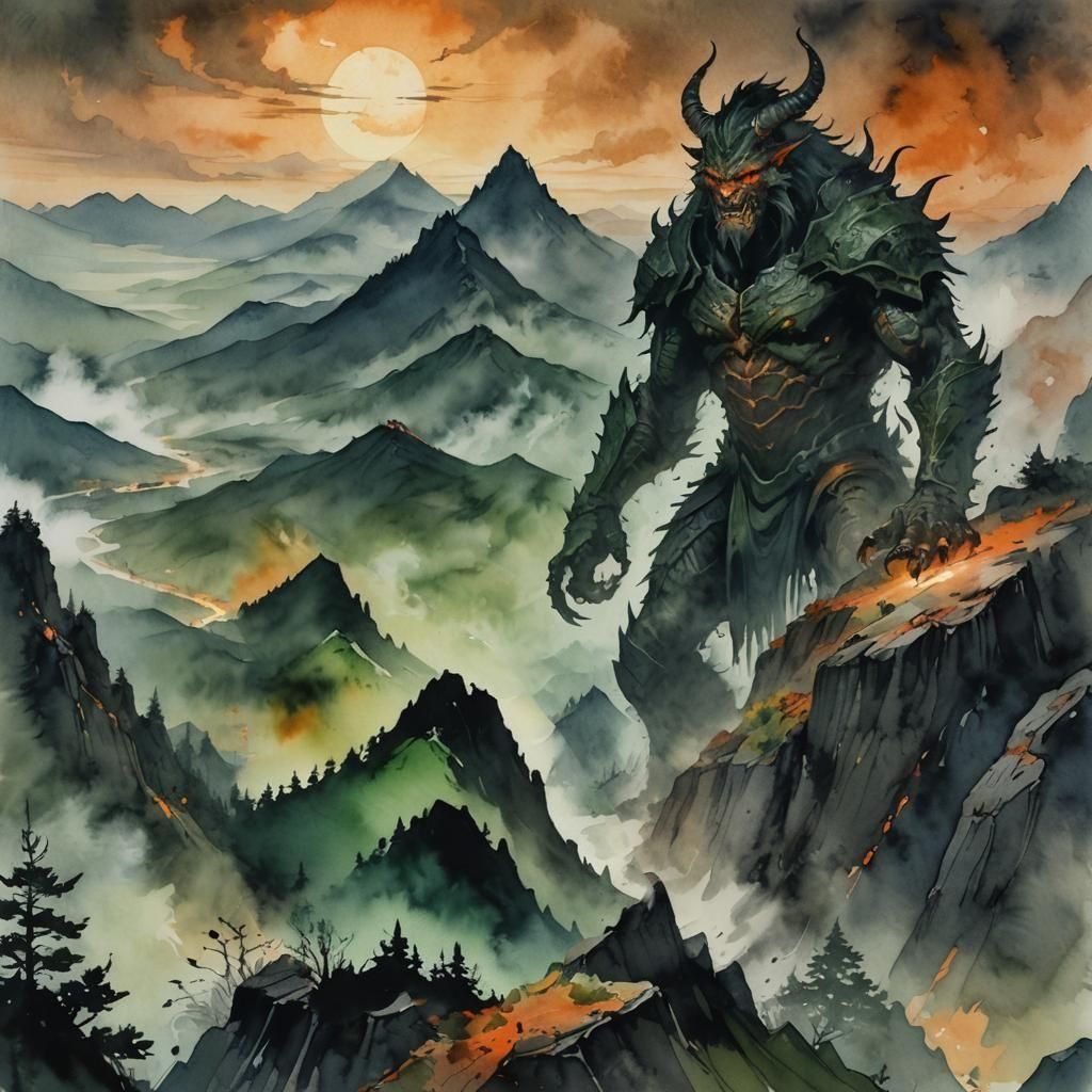 Misty Mountains in Watercolor Style