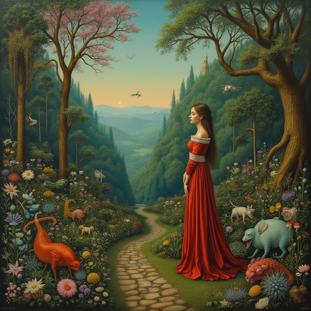 Surreal Garden Scene Inspired by Bosch