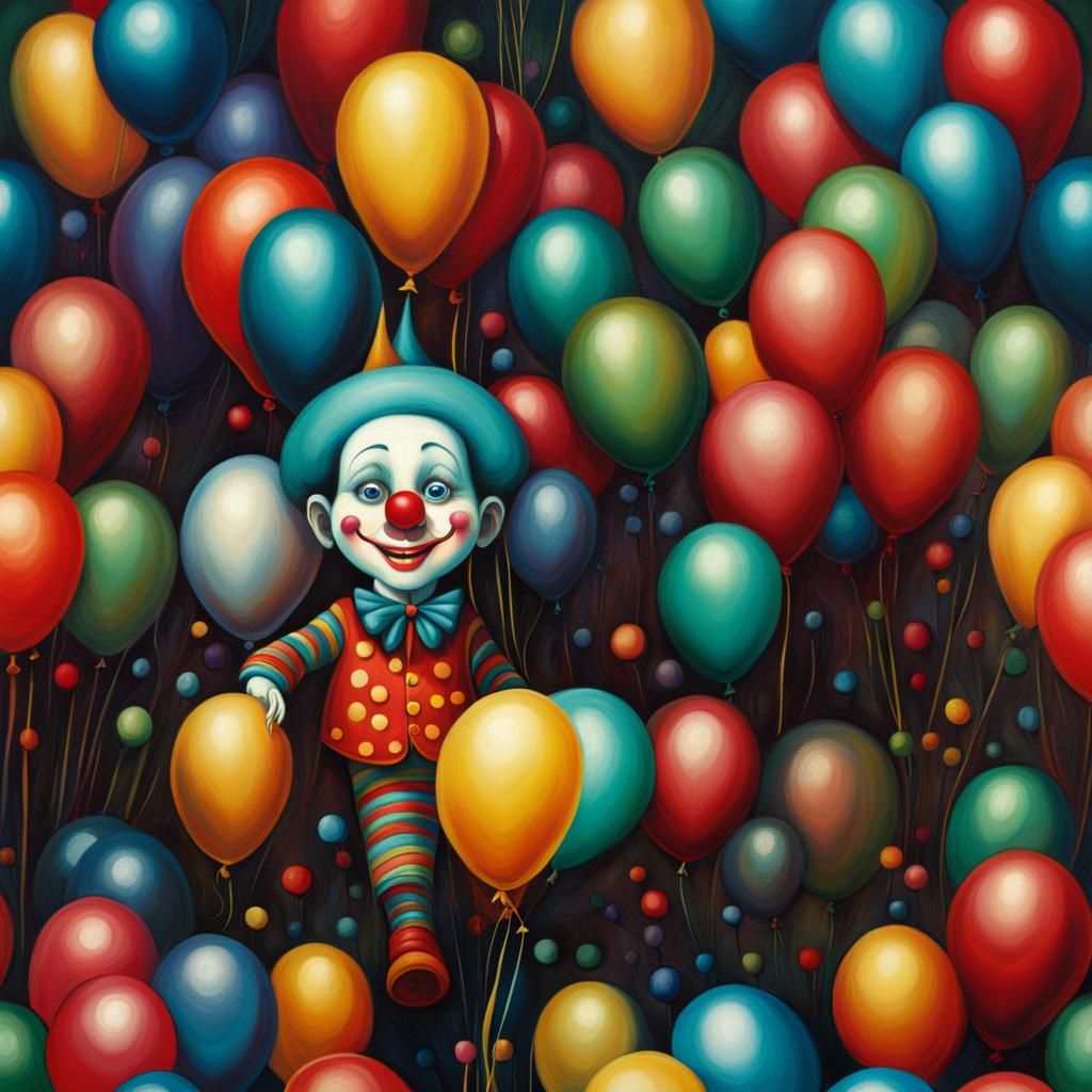 Clown Holding Balloons in Benjamin Lacombe Style