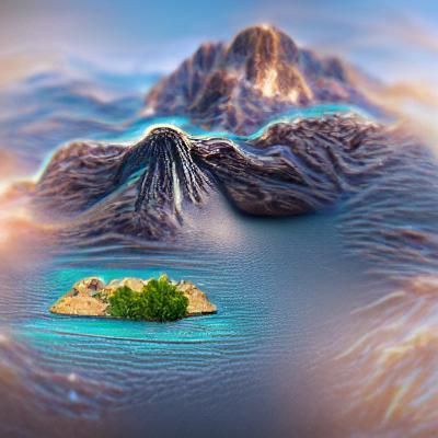 Island and Mountains in Detailed 3D