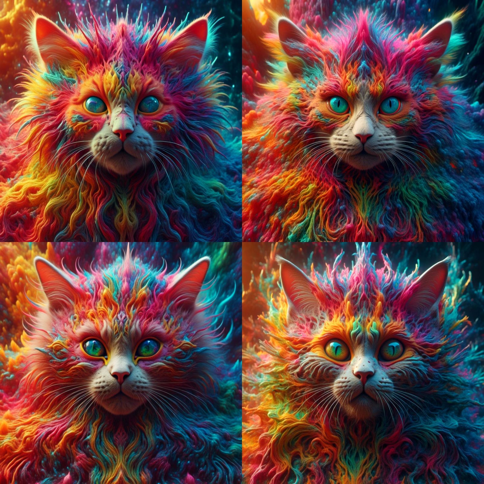 Rainbow Cat Portrait in Maximalist Style
