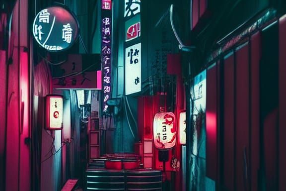 Cyberpunk Tokyo Alley with Noodle Bar