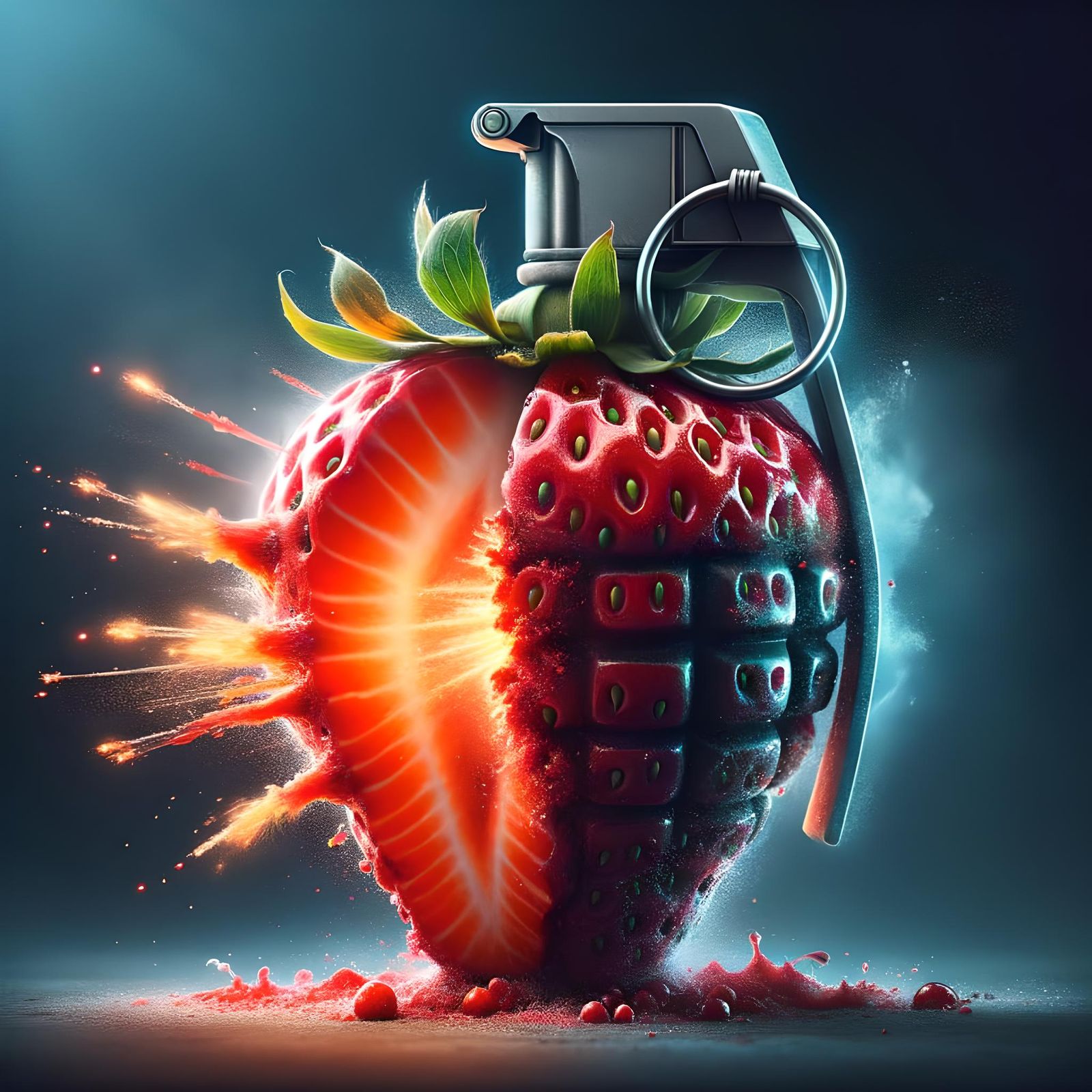 Strawberry Grenade Explosion in Flash Photography