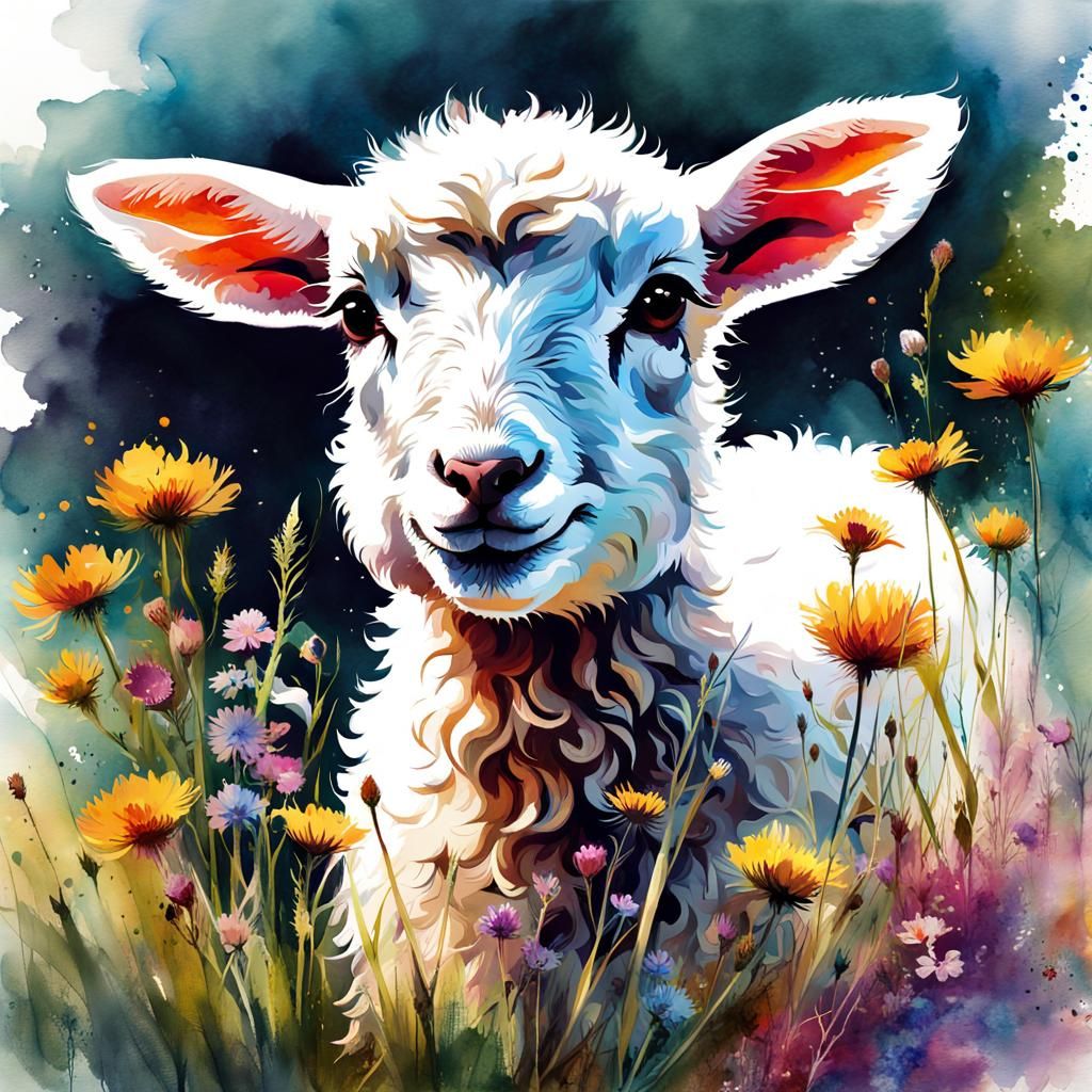 Baby Lamb Watercolor Illustration in Pastel Colors