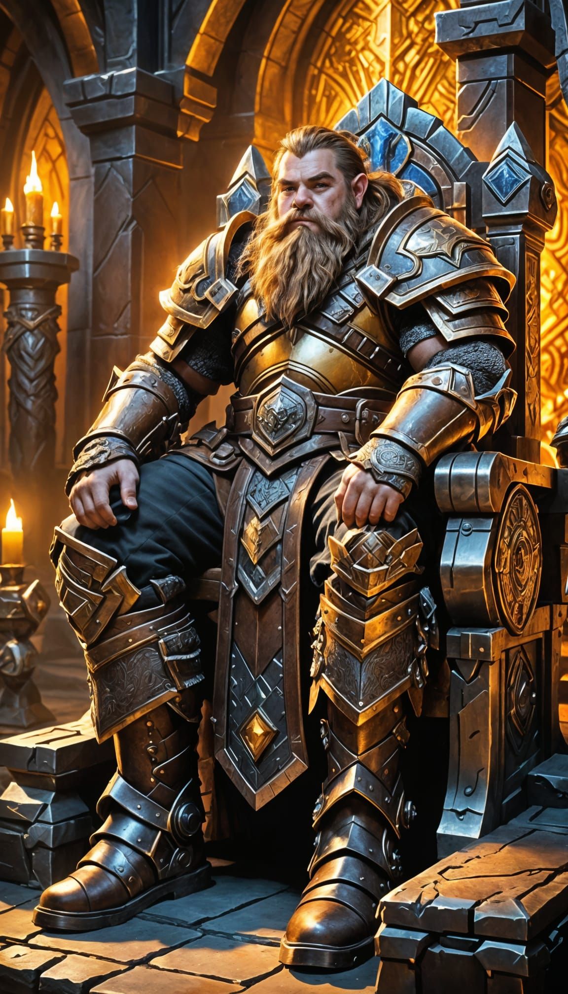Young Dwarf King in Warcraft Style, Hyperrealistic