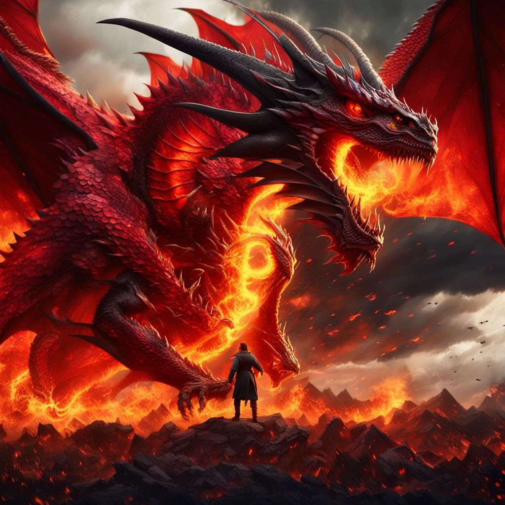 Giant Fire Dragon Unleashes Fury on Battlefield