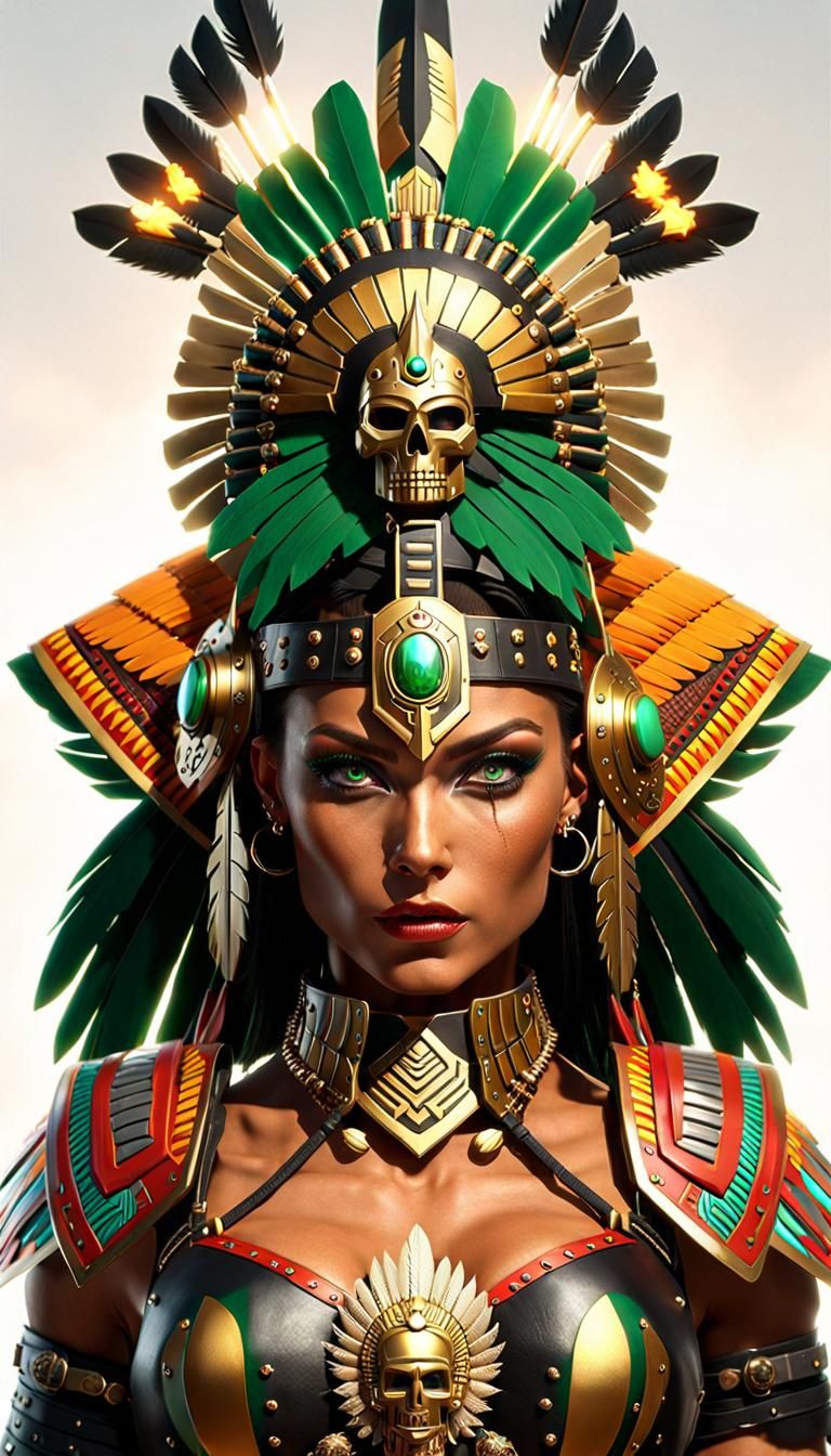 Aztec Warrior Woman in Cyberpunk Servo-Armor