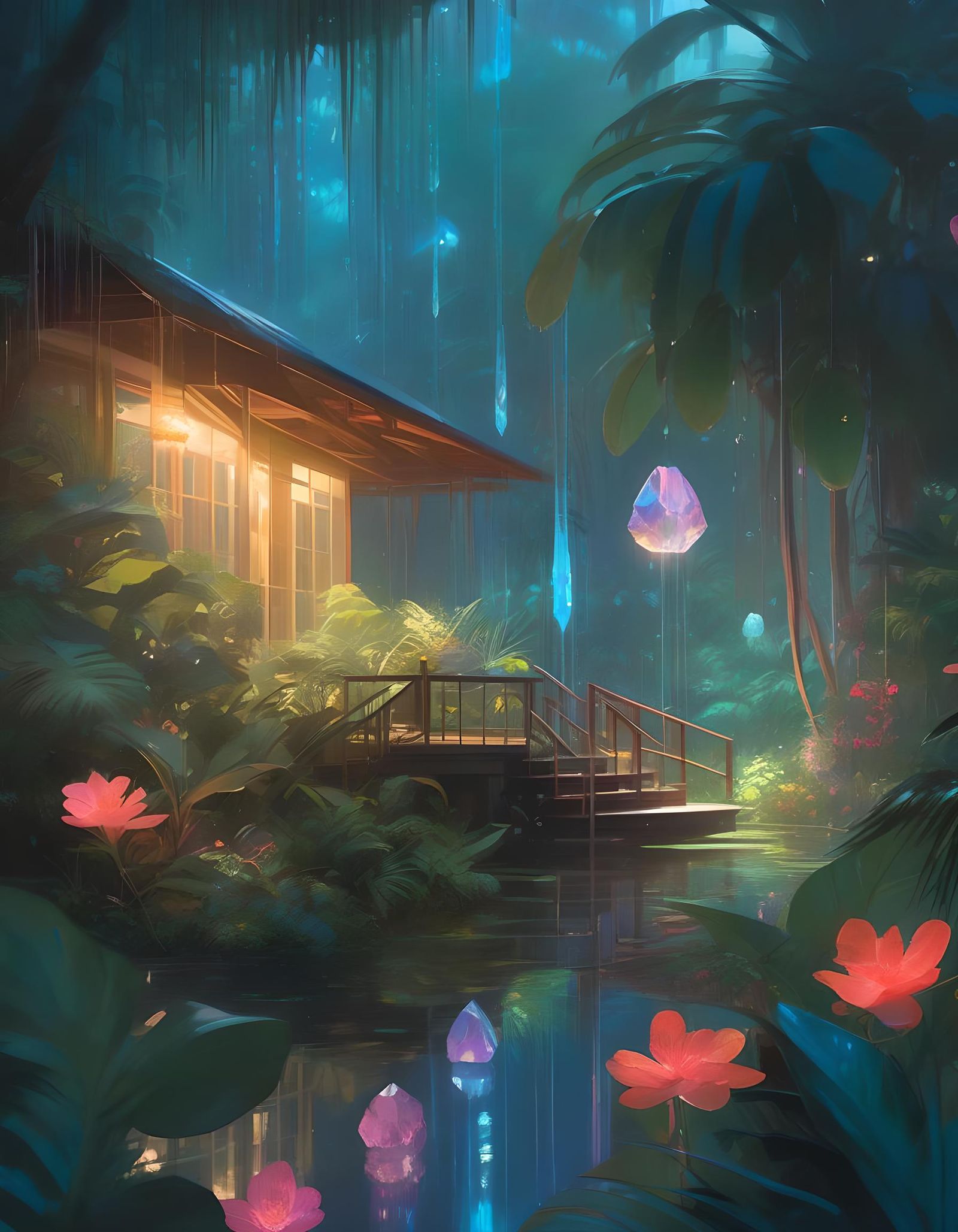Bioluminescent Rainforest at Dusk in Guweiz Style